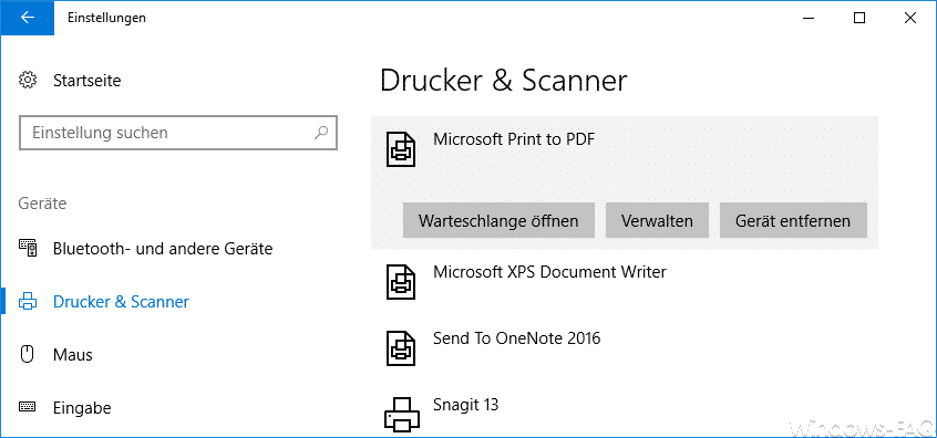 Drucker & Scanner bei Windows 10