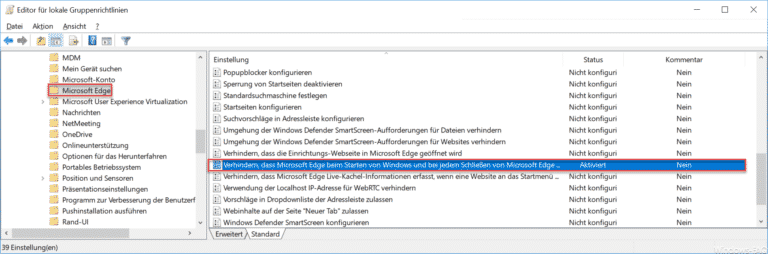 Verhindern, dass Microsoft Edge bei jedem Windows Start automatisch geladen wird