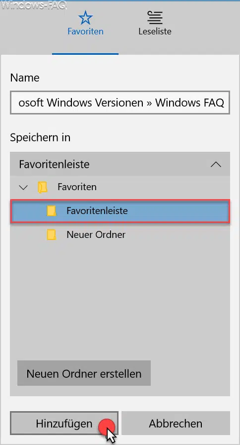 Lesezeichen im Edge Browser bearbeiten und Lesezeichenleiste aktivieren