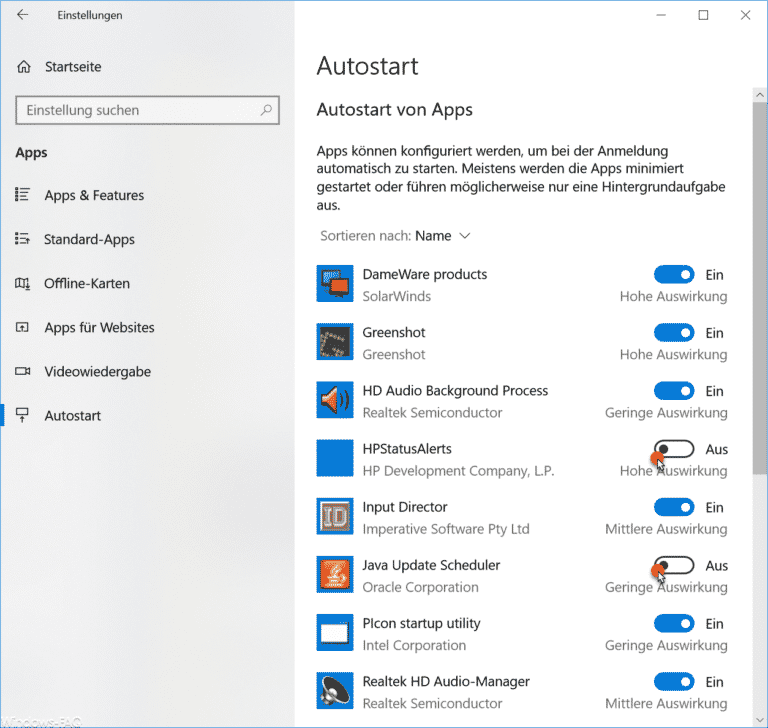 Autostart von Apps konfigurieren bei Windows 10