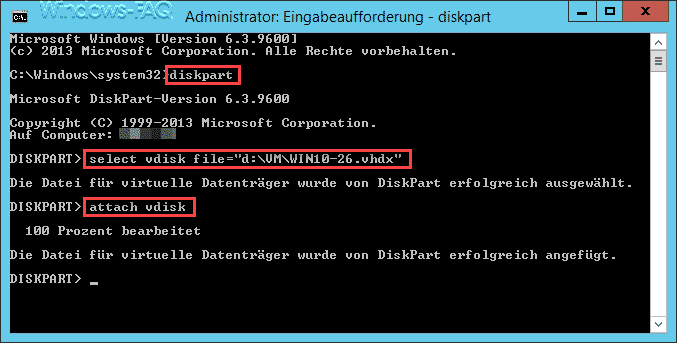 VHD oder VHDX Datei in Windows 10 einbinden