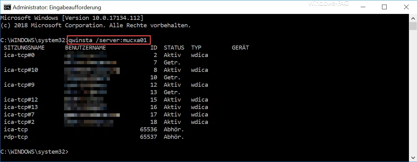 RDP Informationen abfragen mit QWINSTA