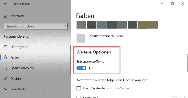 Transparenz der Windows Apps bei Windows 10 ein- oder ausschalten