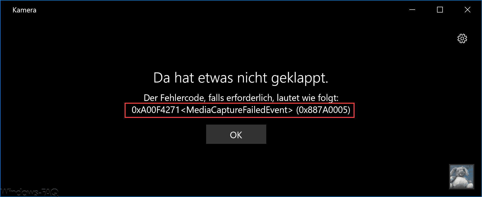 0xA00F4271 Fehlermeldung in der Windows 10 Kamera App
