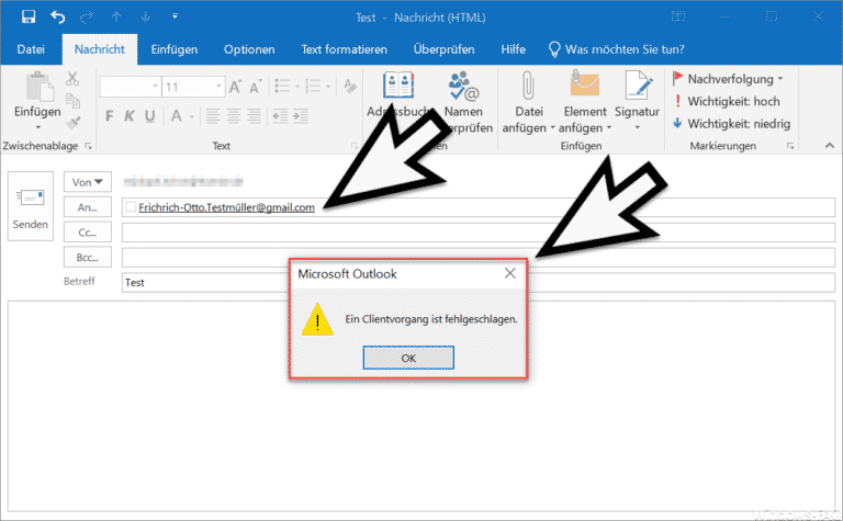 Ein Clientvorgang ist fehlgeschlagen – Microsoft Outlook