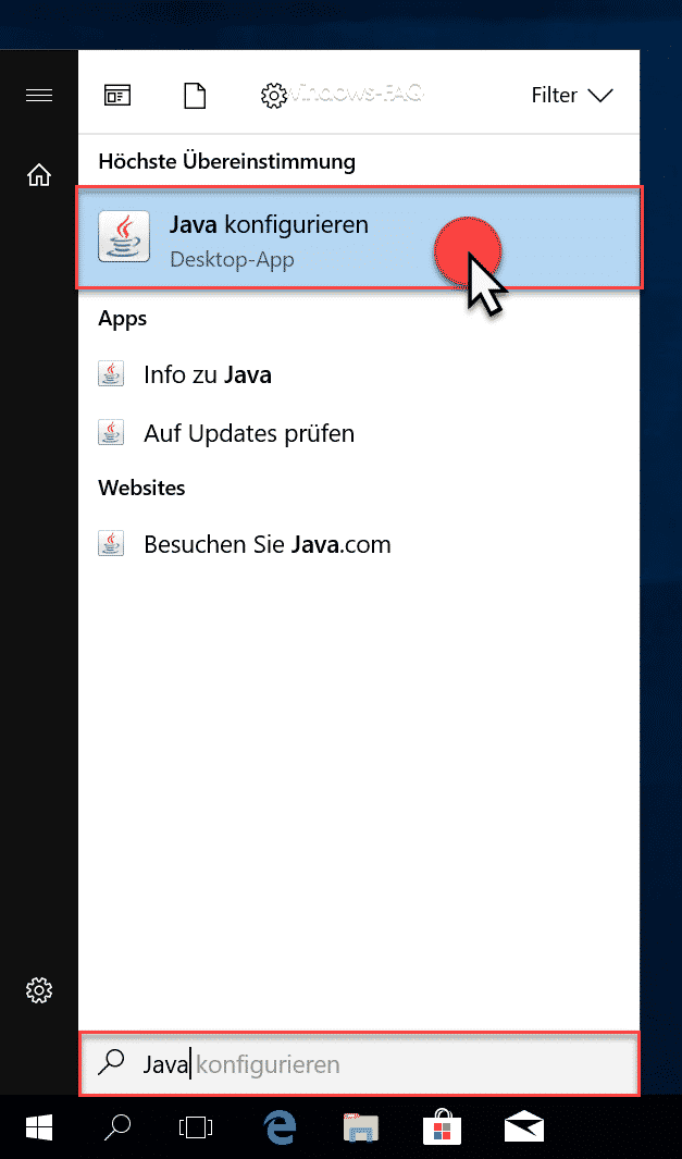 Java Windows Startmenü