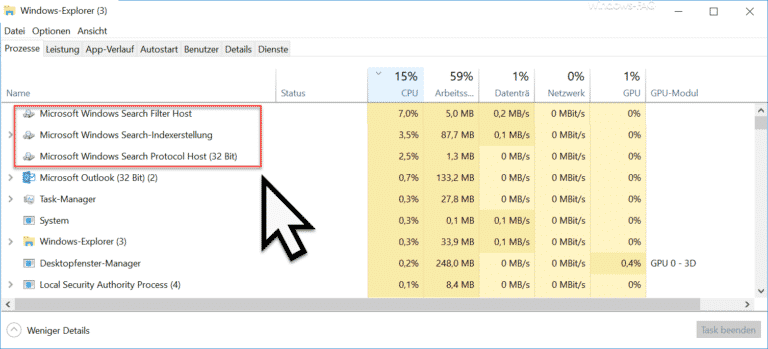 Microsoft Windows Search-Indexerstellung – Filter Host & Search Protocol Host verursachen hohe CPU-Auslastung