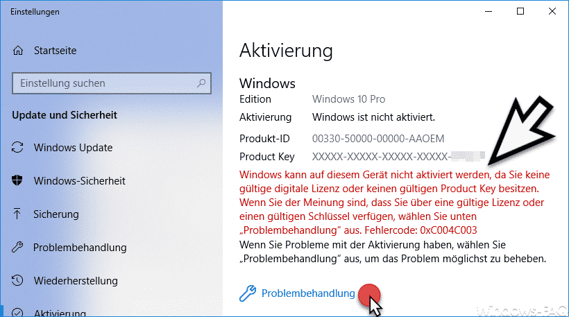 Windows kann auf diesem Gerät nicht aktiviert werden. Fehlercode 0xC0004003