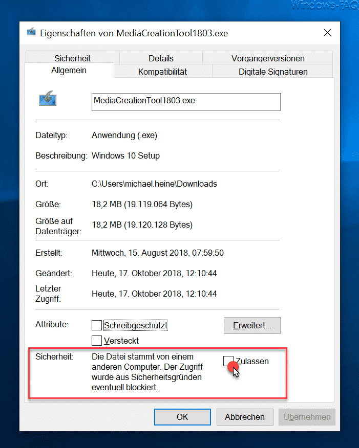 Die Datei stammt von einem anderen Computer. Der Zugriff wurde aus Sicherheitsgründen eventuell blockiert.