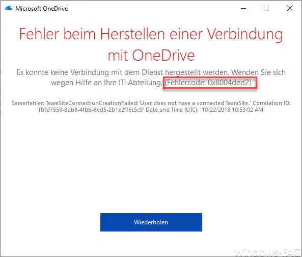 Fehler beim Hersteller einer Verbindung mit OneDrive – Fehlercode 0x8004ded2