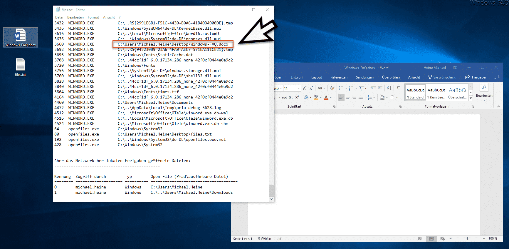 Geöffnete Dateien unter Windows
