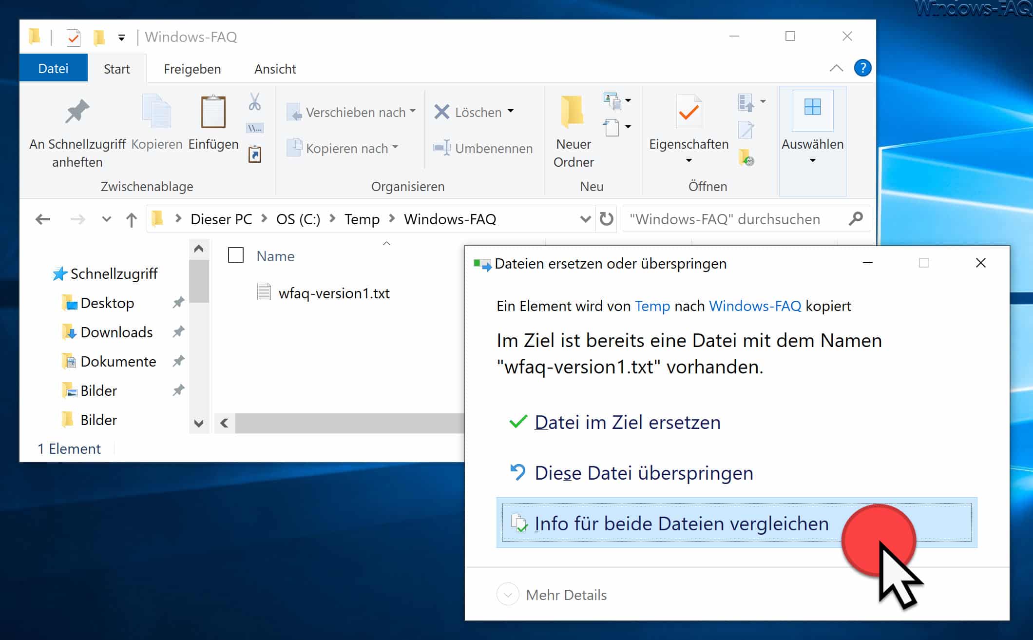Im Windows 10 Explorer Kopieren aber beide Dateien behalten