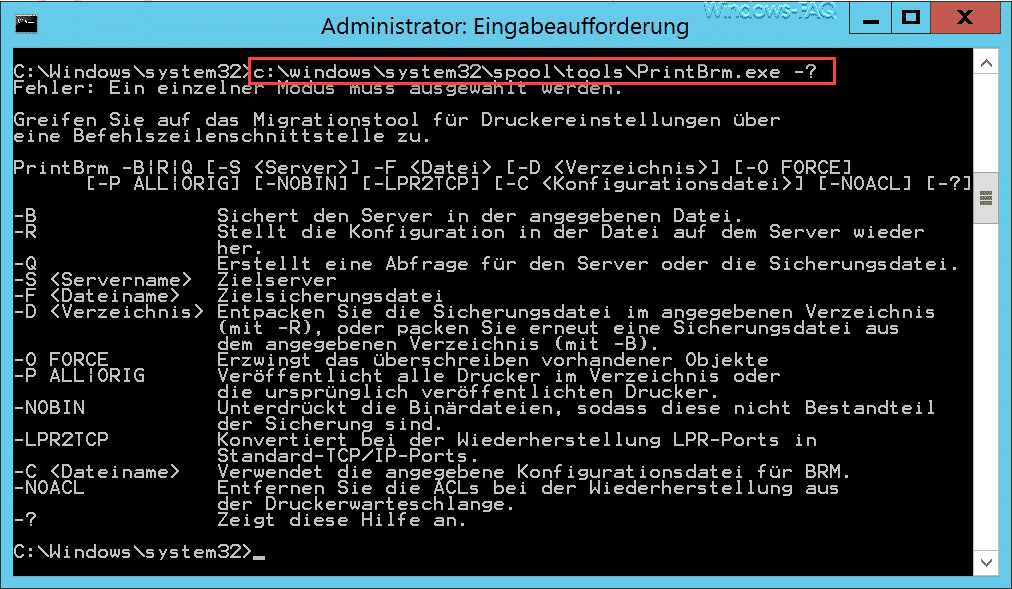 Windows Printserver (Druckserver) Konfiguration per Befehl PRINTMBR in Datei exportieren