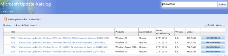Download Update KB4467682 für Windows 10 Version 1803 Build 17134.441