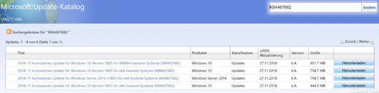 Download Update KB4467682 für Windows 10 Version 1803 Build 17134.441