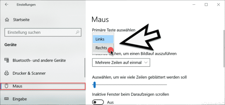 Rechte und linke Maustaste unter Windows 10 tauschen