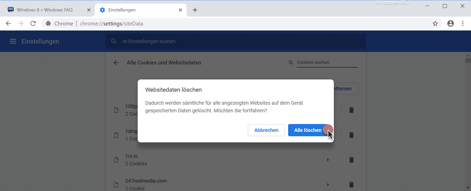 Cookies im Chrome Browser löschen