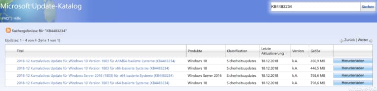 Update KB4483234 für Windows 10 1803 zum Download verfügbar