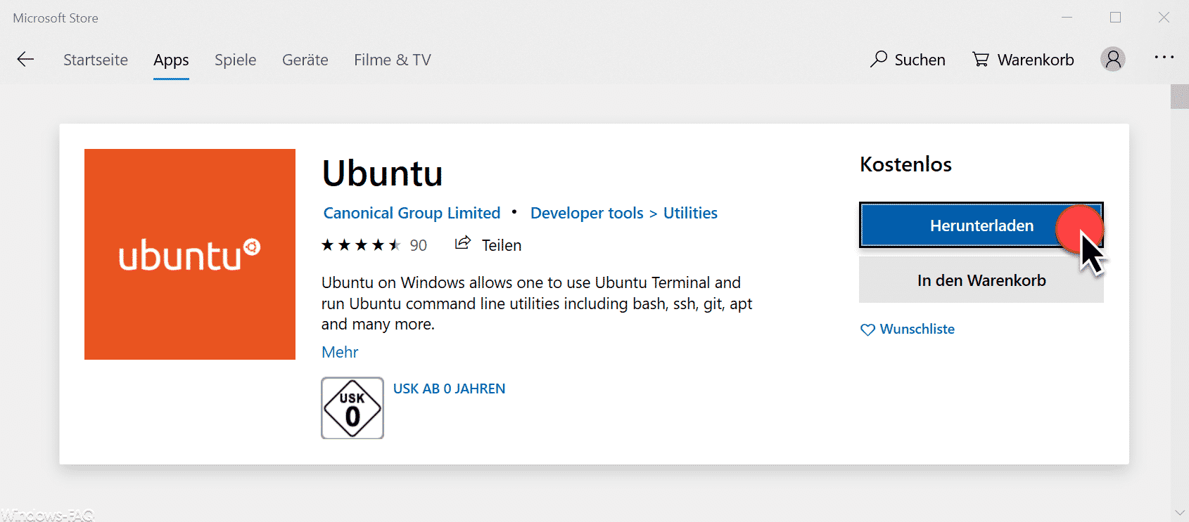 Ubuntu Windows 10 Store