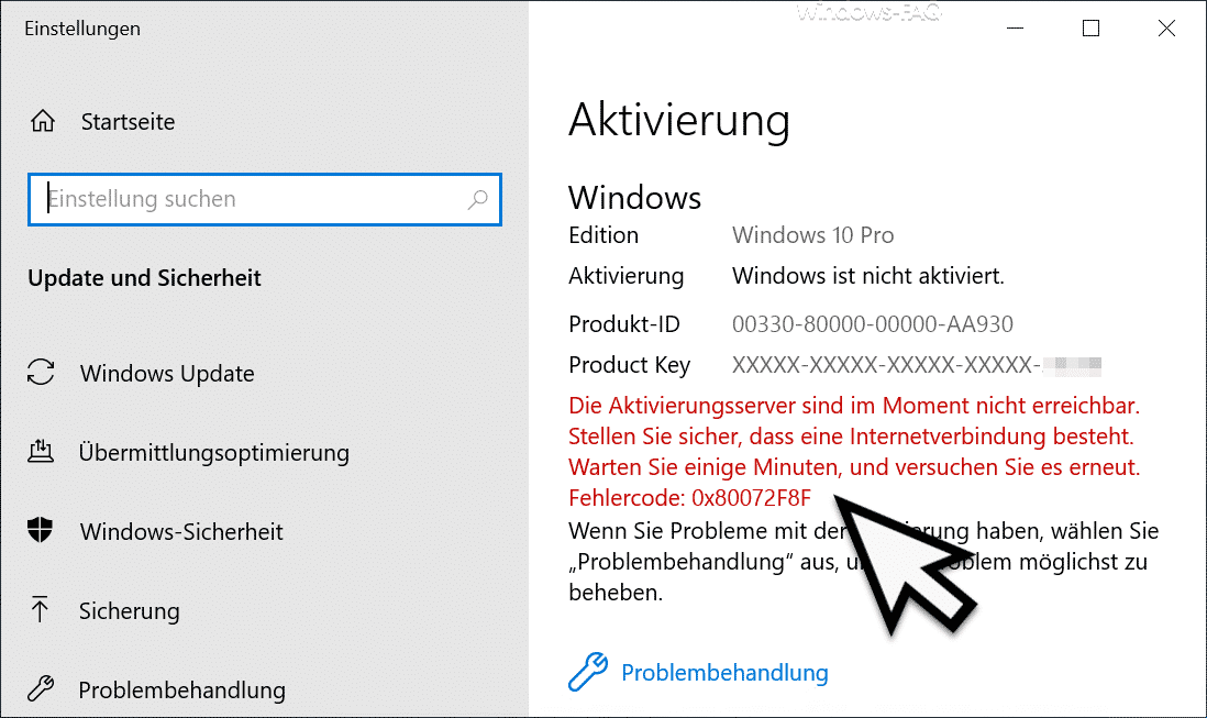Windows Aktivierungsfehler 0x80072f8f