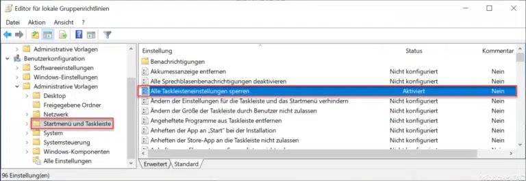 Alle Taskleisteneinstellungen sperren für Windows Anwender