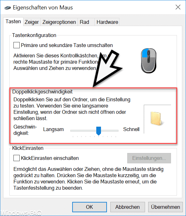 Doppelklickgeschwindigkeit der Maus bei Windows 10 einstellen