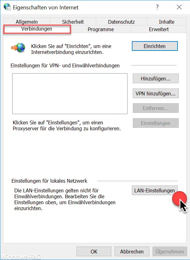 Internet Verbindungen LAN Einstellungen