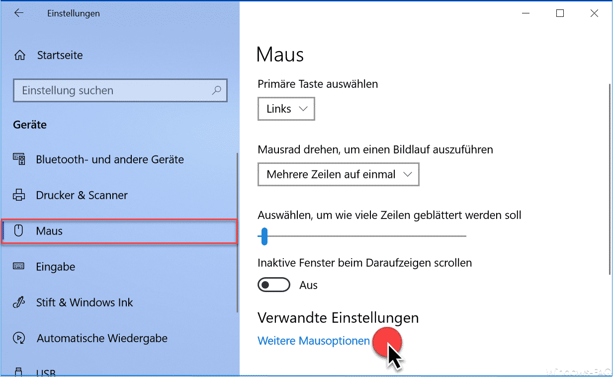 Weitere Mausoptionen Windows 10