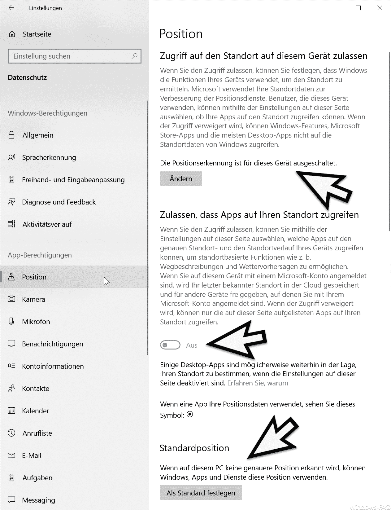 Standort Dienste für Windows 10 und Windows Apps deaktivieren