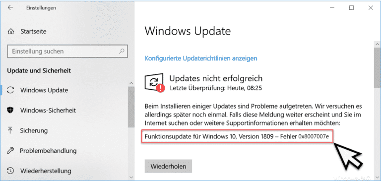 Windows Update Fehlercode 0x8007007e