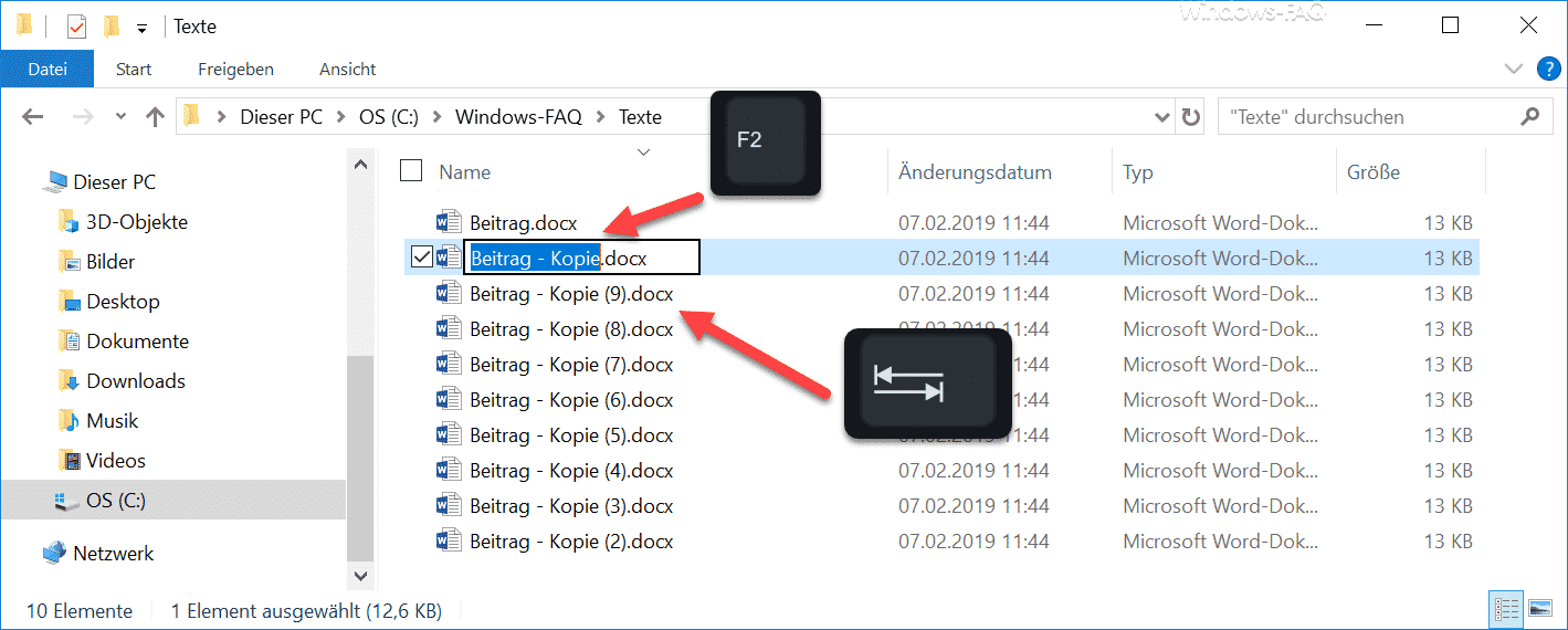 Schnell Dateien umbenennen im Explorer mit F2 und der TAB-Taste