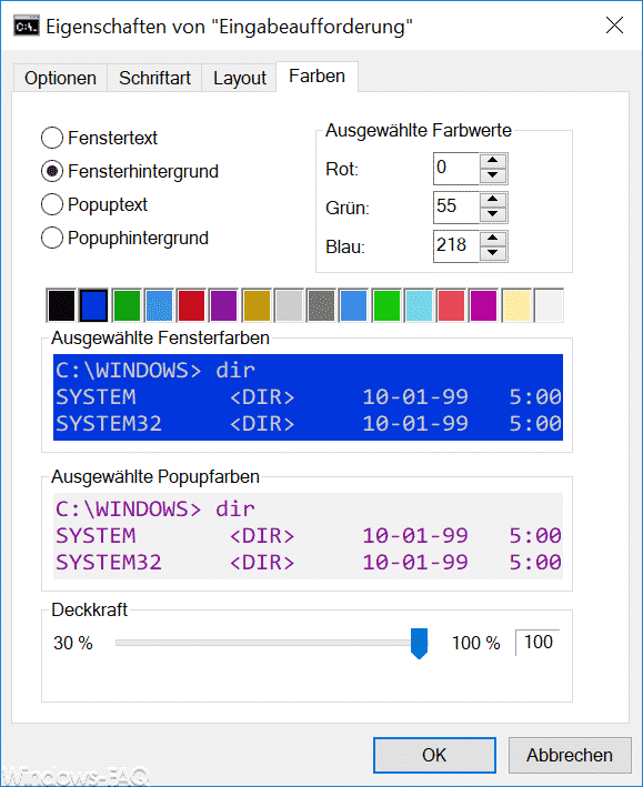 Hintergrundfarbe der Eingabeaufforderung verändern