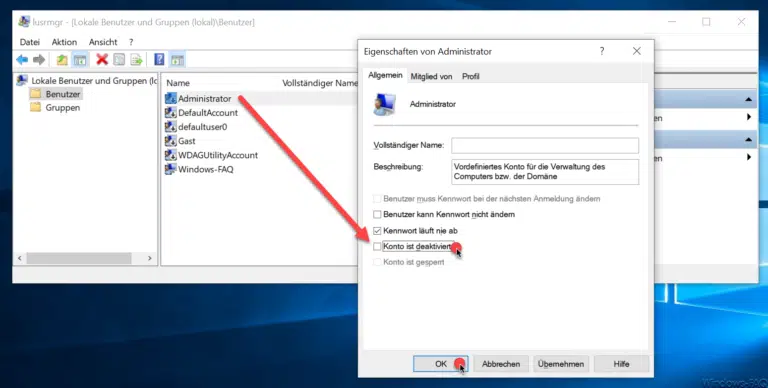 Standard Windows 10 Administrator Konto aktivieren nach Neuinstallation