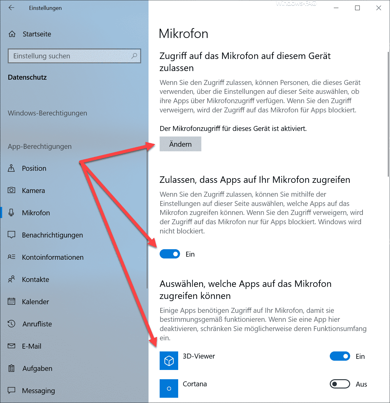 Mikrofonzugriff deaktivieren bei Windows 10