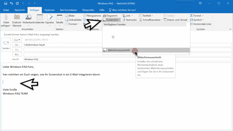 Bildschirmausschnitt (Hardcopy) in Outlook einfügen ohne extra Tool