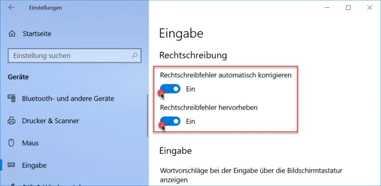 Windows 10 Rechtschreibprüfung ausschalten