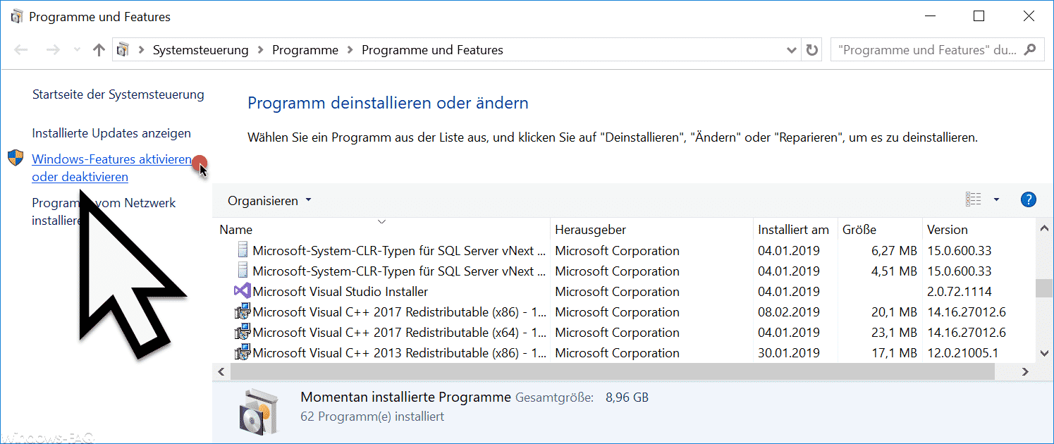 Windows Features aktivieren oder deaktivieren