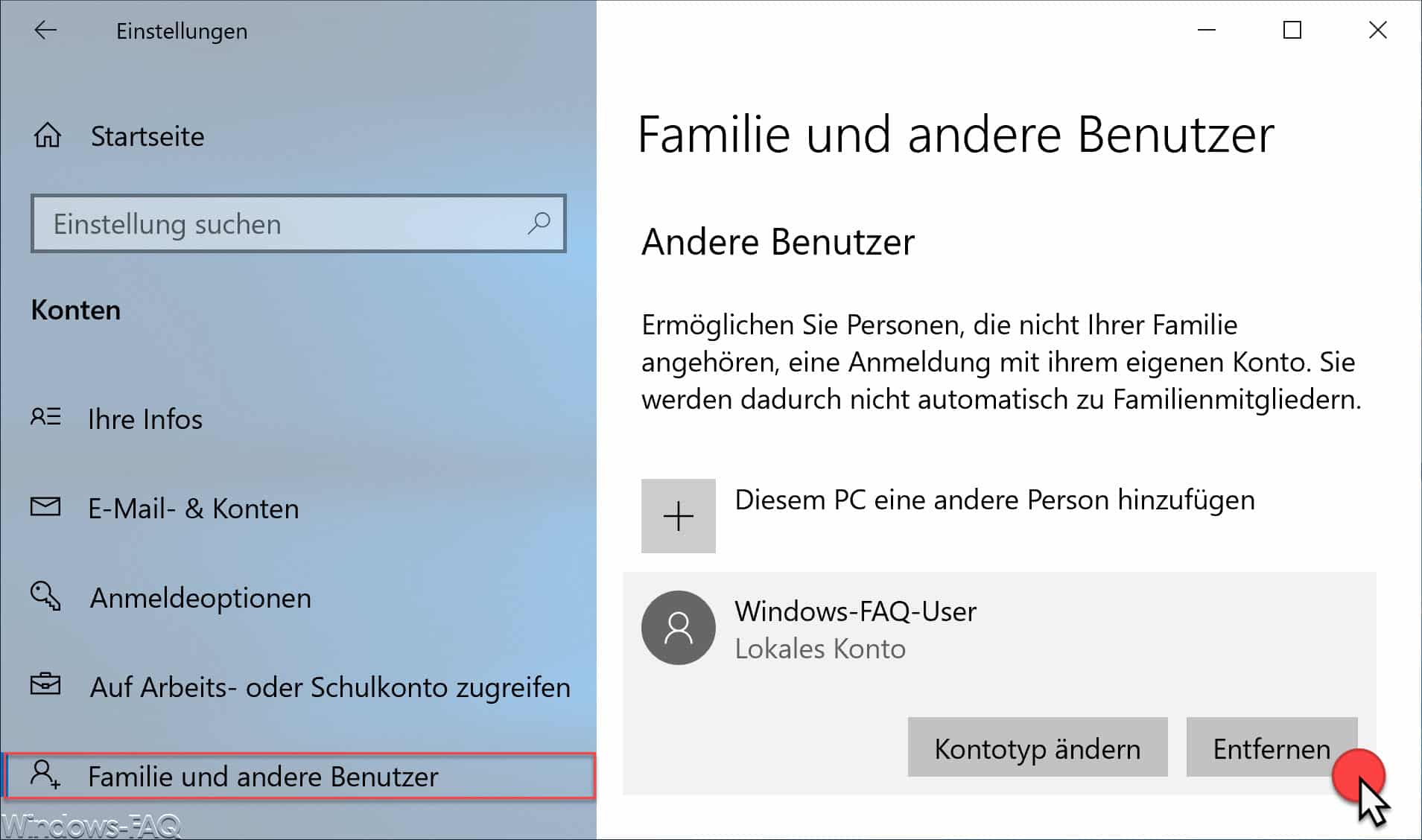 Benutzerkonto löschen unter Windows 10