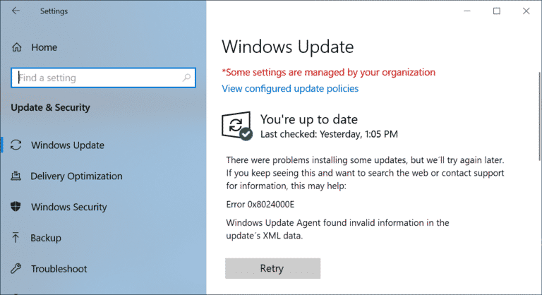 0x8024000E Fehlercode beim Windows Update – XML Data Error
