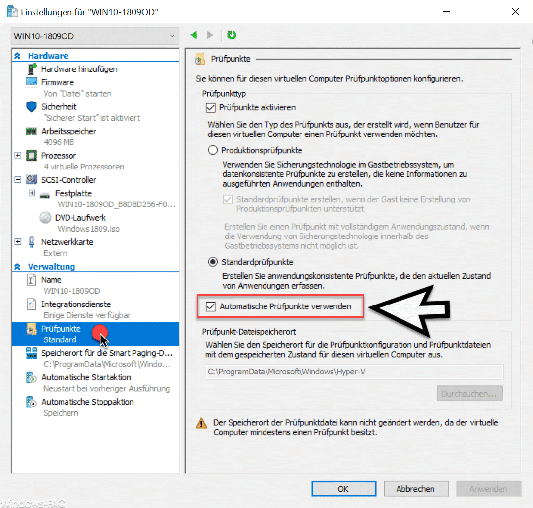 Automatische Prüfpunkte bei Hyper-V