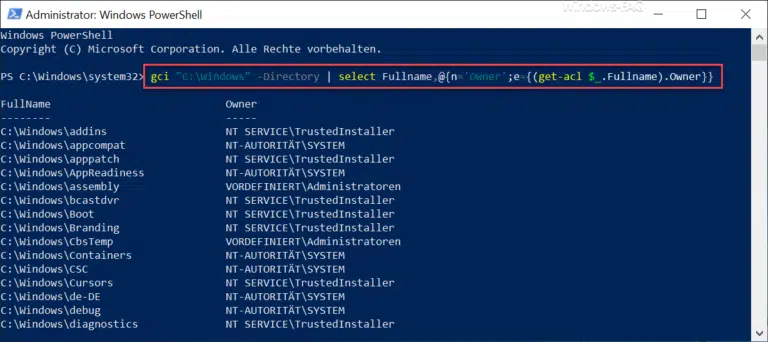 Besitzer einer Datei oder eines Ordners per PowerShell abfragen