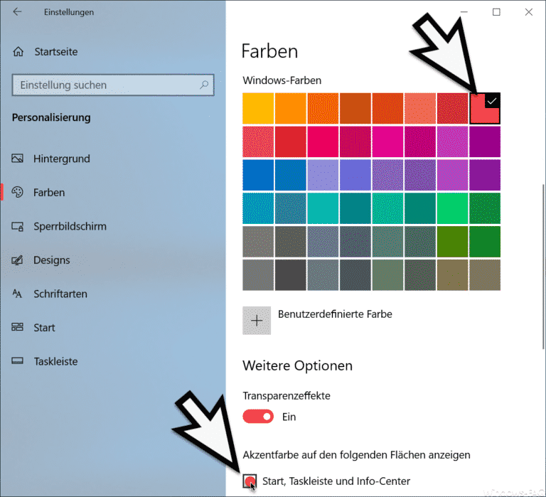 Farbe der Taskleiste ändern bei Windows 10