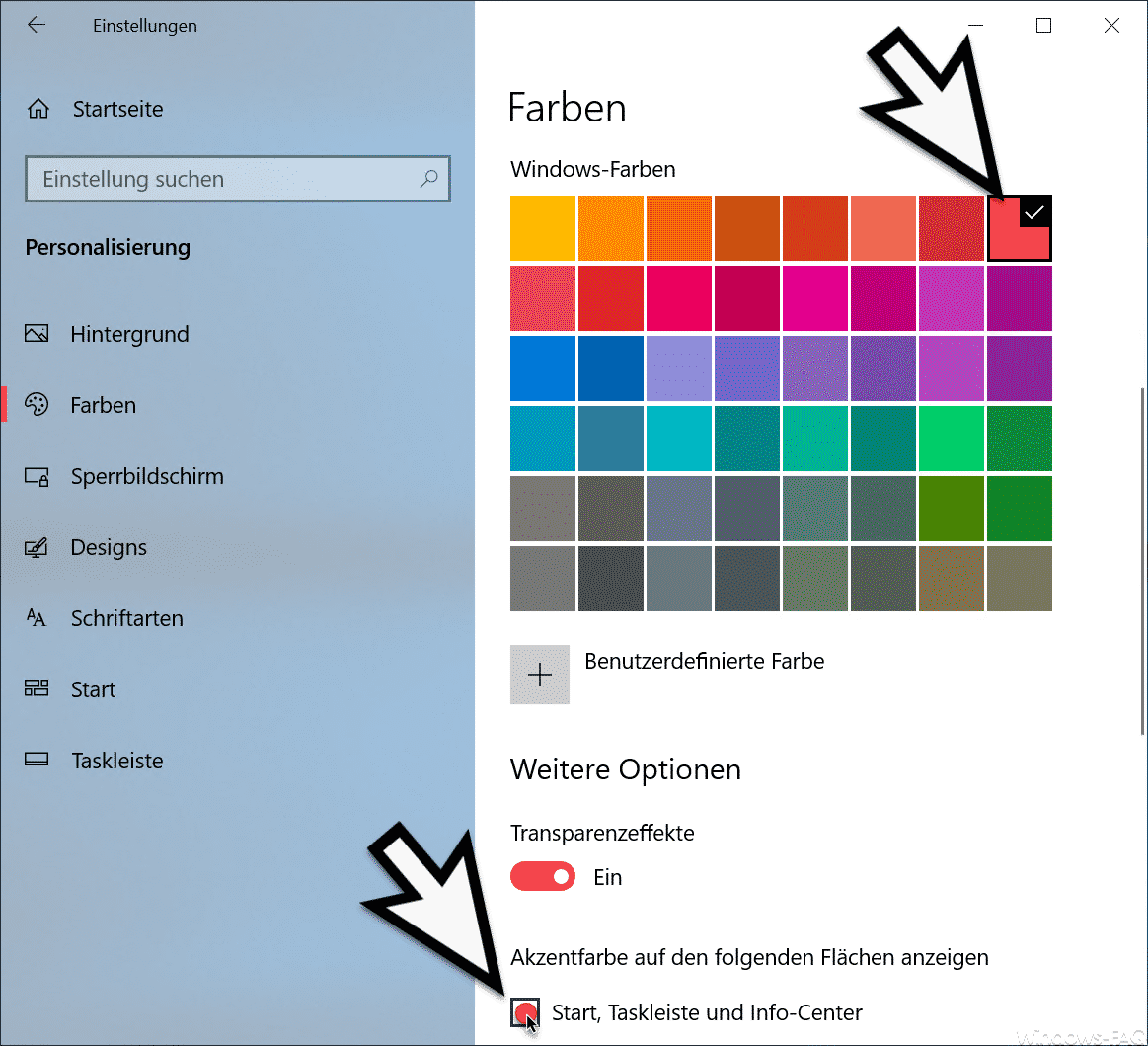 Farbe der Taskleiste ändern bei Windows 10