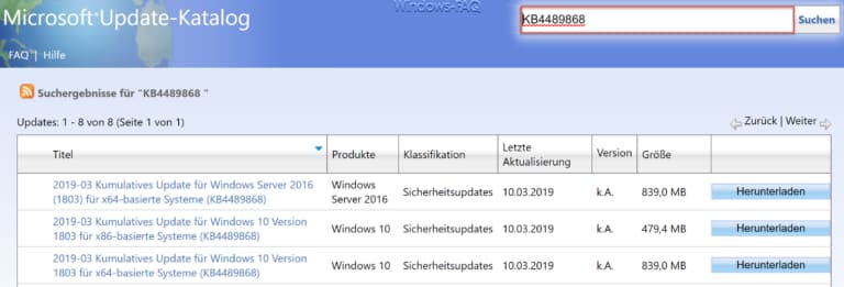 KB4489868 Update für Windows 10 Version 1803 zum Downloaden (Build 17134.648)