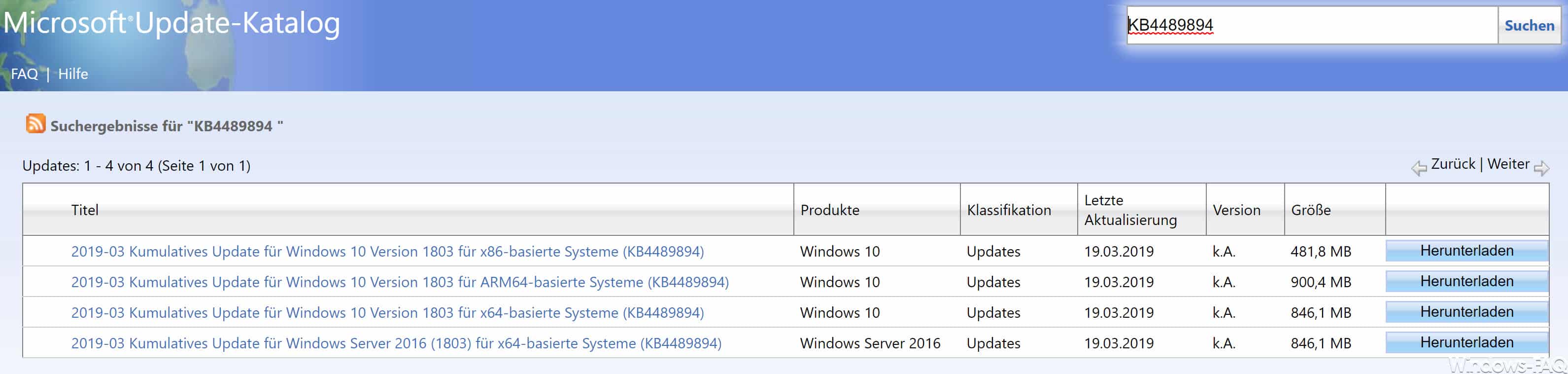 Download KB4489894 für Windows 10 Version 1803 Build 17134.677