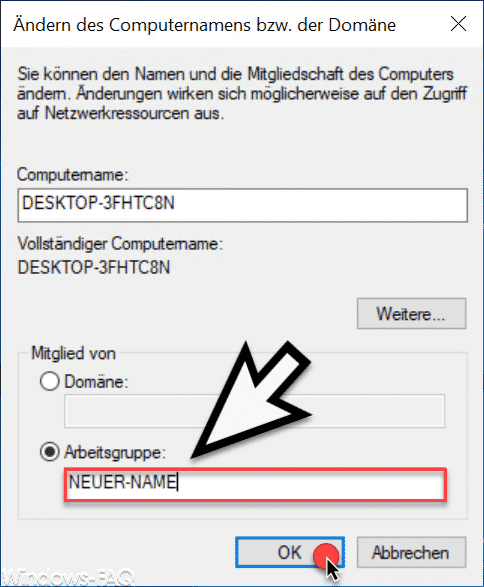 Name der Windows Arbeitsgruppe (Workgroup) ändern