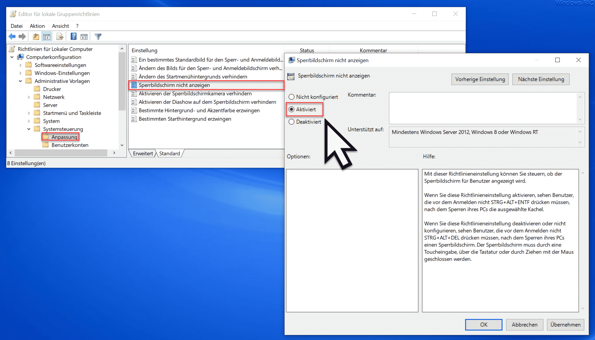 Sperrbildschirm deaktivieren per GPO bei Windows 10