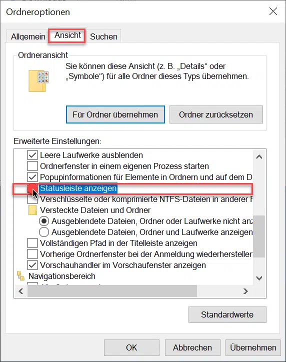 Statusleiste im Windows Explorer einblenden oder ausblenden
