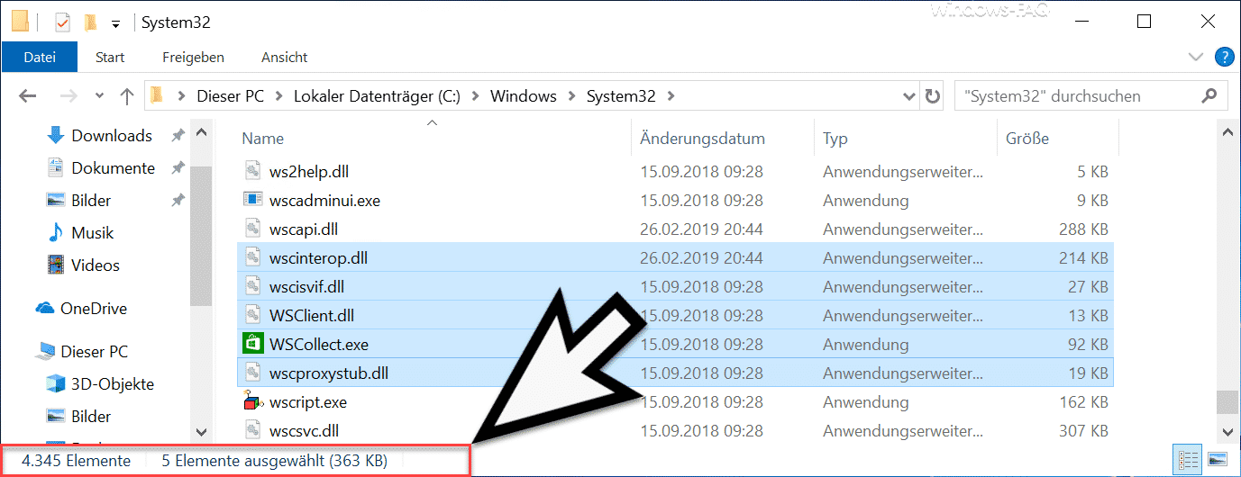 Windows Explorer Statuszeile mit Elementen