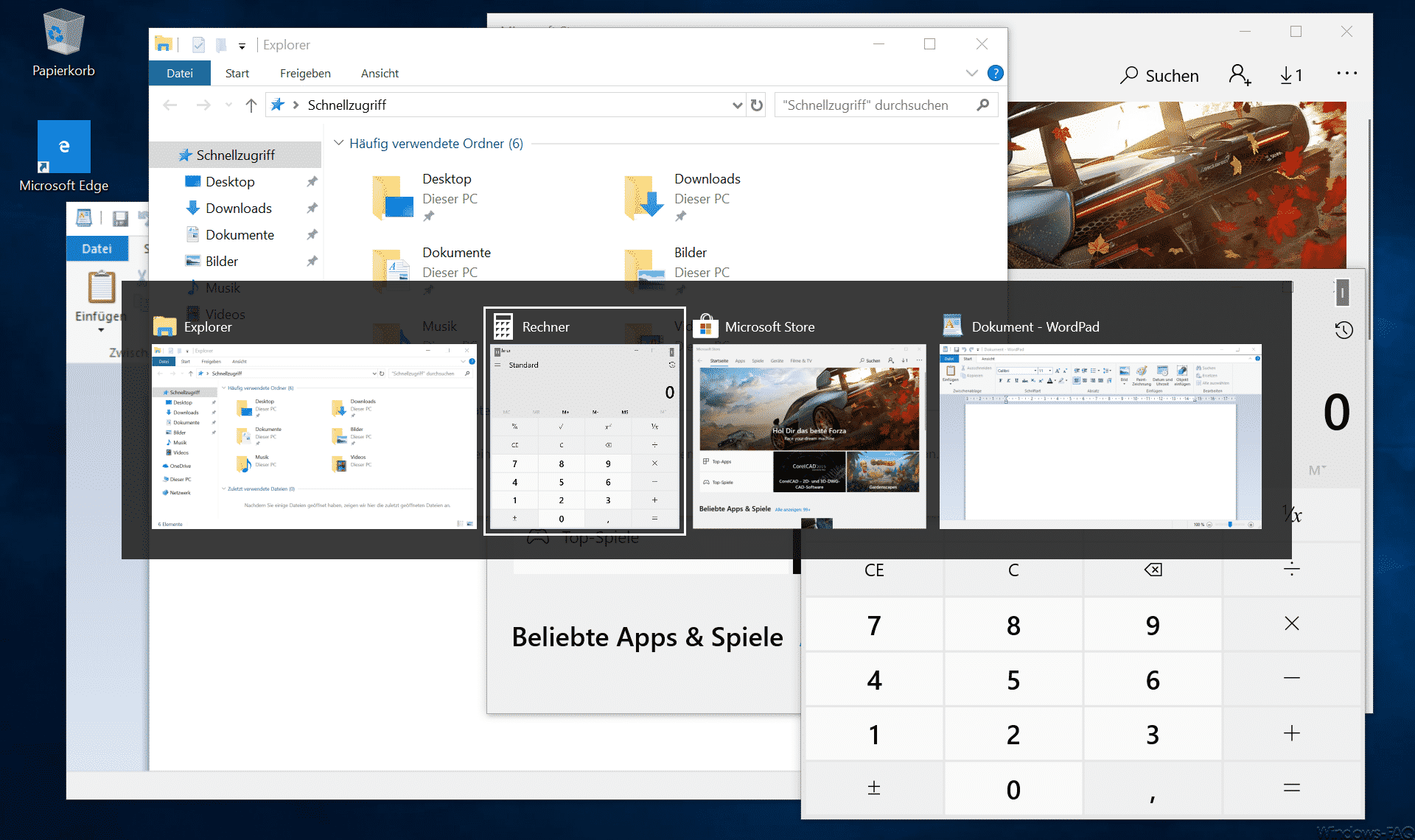 Windows TAB teilweise transparente Anzeige